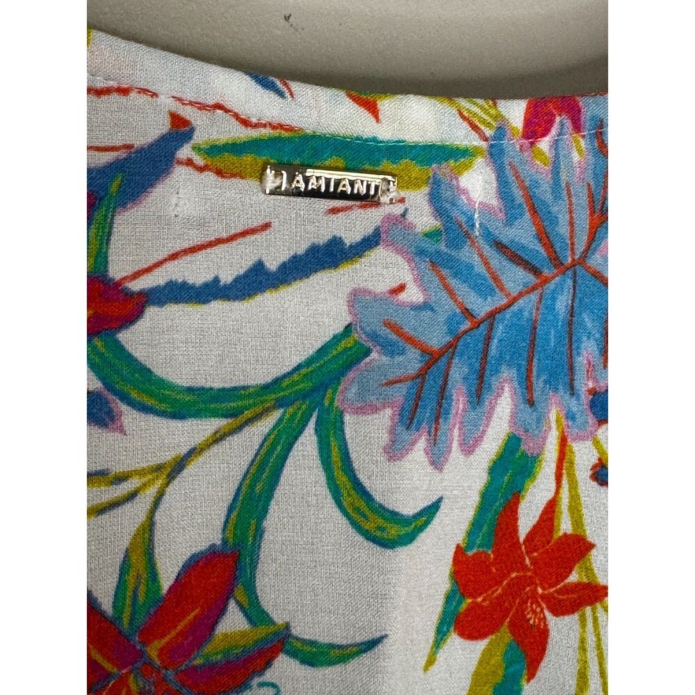Amiani Floral Twist Front Midi Dress Tropical Print Beach Cover-Up White M - Picture 7 of 8